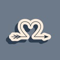 Black Cupid arrow heart, Valentines Day cards icon isolated on grey background. Long shadow style. Vector