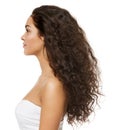 Black Curly Hair Latin Model Profile Side View Isolated White Background. Beauty Woman Afro Curls Hairstyle. Brunette Girl with Royalty Free Stock Photo