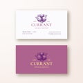 Black Currant Abstract Vector Logo and Business Card Template. Hand Drawn Berries with Leaves Sketch with Retro