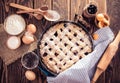 Black currant and apricot pie with ingredients Royalty Free Stock Photo