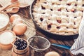 Black currant and apricot pie with ingredients Royalty Free Stock Photo