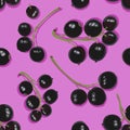 Black currant berries juicy fruit seamless pattern