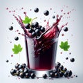 black currant falling into a glass of currant juice beautiful splash of juice isolated on a white background Royalty Free Stock Photo