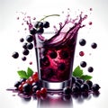 black currant falling into a glass of currant juice beautiful splash of juice isolated on a white background Royalty Free Stock Photo