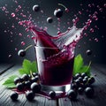 black currant falling into a glass of currant juice beautiful splash of juice isolated on a white background Royalty Free Stock Photo