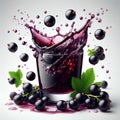 black currant falling into a glass of currant juice beautiful splash of juice isolated on a white background Royalty Free Stock Photo