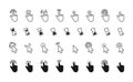 Black cursor icons. Interface mouse click pointers flat style, simple finger pointers computer arrow silhouettes swipe