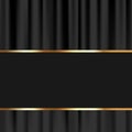 Black curtain on stage background with golden frame for text. Velvet stage curtain in theater scene or cinema Royalty Free Stock Photo