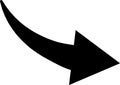 Black curved arrow pointing right, isolated against a white background, symbolizing direction, movement, and progress
