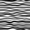 Black curved stripes on white background. Simple monochrome undulating pattern. Optical art, seamless dynamic texture. Vector