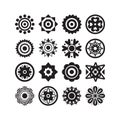 Black cute isolated different style flower motifs icons set on white Royalty Free Stock Photo