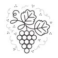 Black cute thin line bunch of grapes icon with texture flat minimal design on white