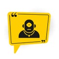 Black Cyclops icon isolated on white background. Yellow speech bubble symbol. Vector Royalty Free Stock Photo