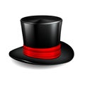 Black cylinder hat with red ribbon Royalty Free Stock Photo