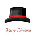 Black cylinder hat with red ribbon. Magic hat isolated on white background. Vector illustration Royalty Free Stock Photo