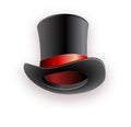 Black cylinder hat with red ribbon. Magic hat. Royalty Free Stock Photo