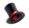 Black cylinder hat with red ribbon. Magic hat. Royalty Free Stock Photo