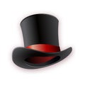 Black cylinder hat with red ribbon. Magic hat. Royalty Free Stock Photo