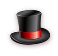 Black cylinder hat with red ribbon. Magic hat. Royalty Free Stock Photo