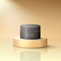 Black 3d cream jar on the golden stage