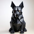 Powerful Symbolism: Black Geometric 3d Model Dog With Raw Metallicity