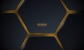 Black 3d hexagonal technology vector abstract background with gold bright flashes under hexagon Royalty Free Stock Photo