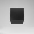 Black 3d modeling cube with perspective isolated on grey background. Render a rotating 3d box in perspective with