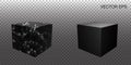 Black 3d render marble cube no background to use in a mockup template for product advertising. Transparent wall with