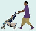 Black Father Pushing Baby in Stroller