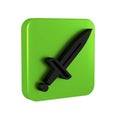 Black Dagger icon isolated on transparent background. Knife icon. Sword with sharp blade. Green square button.