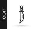 Black Dagger icon isolated on white background. Knife icon. Sword with sharp blade. Vector