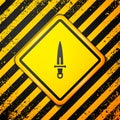 Black Dagger icon isolated on yellow background. Knife icon. Sword with sharp blade. Warning sign. Vector