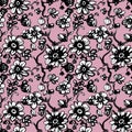 Black daisies, dahlias flower seamless pattern on pink background. Daisy field. Ditsy floral pattern print. Vector floral Royalty Free Stock Photo