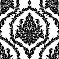 Black damask floral Pattern on white.