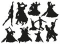 Black dancing pair isolated people silhouette set Royalty Free Stock Photo