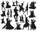 Black dancing pair isolated people silhouette set Royalty Free Stock Photo