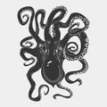 Black danger cartoon octopus characters with Royalty Free Stock Photo