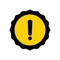 Black danger warning attention or exclamation sign in a in yellow circle with ribbon icon vector illustration flat style isolated Royalty Free Stock Photo