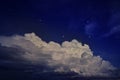 Black dark blue night sky with clouds and stars. A storm is coming, thunder, rain. Lightning flashes. Royalty Free Stock Photo