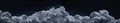 Black dark blue night sky with stars. White cumulus clouds. Background. Wide banner.