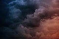 Black dark gray blue purple red pink orange storm clouds. ?loudy dramatic ominous sky background. Night sunset Royalty Free Stock Photo
