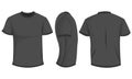 Black/dark gray mens t-shirt with short sleeves. Front, back, side view