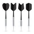 Black dart arrows with metal tip and shadow. Dart throwing sport game, dartboard equipment. Vector illustration