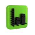 Black Data analysis icon isolated on transparent background. Green square button.