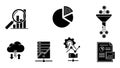 Black data analytics and business process icons set vector illustration. Royalty Free Stock Photo