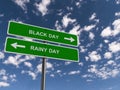 Black day rainy day traffic sign Royalty Free Stock Photo