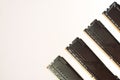 Black DDR RAM modules diagonal on white background with copy space Royalty Free Stock Photo