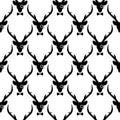 Black deer heads with antlers, gentleman bow tie and lorgnette seamless pattern