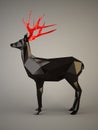 Black Deer with red antlers on gray background Royalty Free Stock Photo