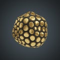 Black deformed ball with gold circle pattern.